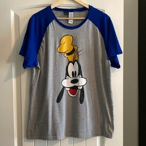 Disney Goofy Raglan Tee Blue Gray Short Sleeve